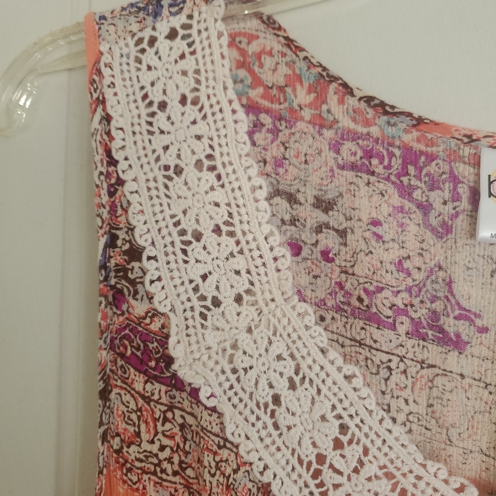 BILA India Floral Flowy Maxi Dress Asymmetrical Hem Size XL Fairycore Romantic - Picture 11 of 13